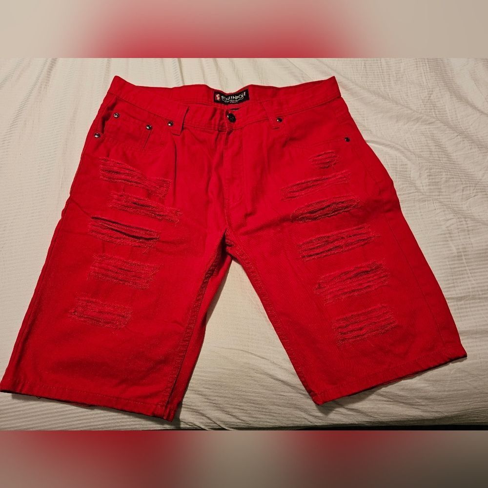 Mens SOUTHPOLE authentic collection Red ripped shorts 38